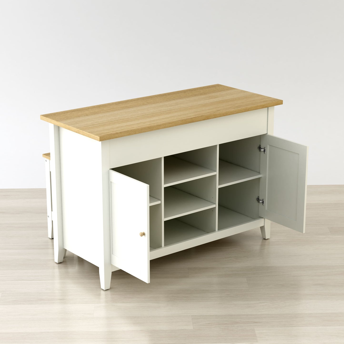 Delphi 53" Kitchen Island Cabinet With Two Stools