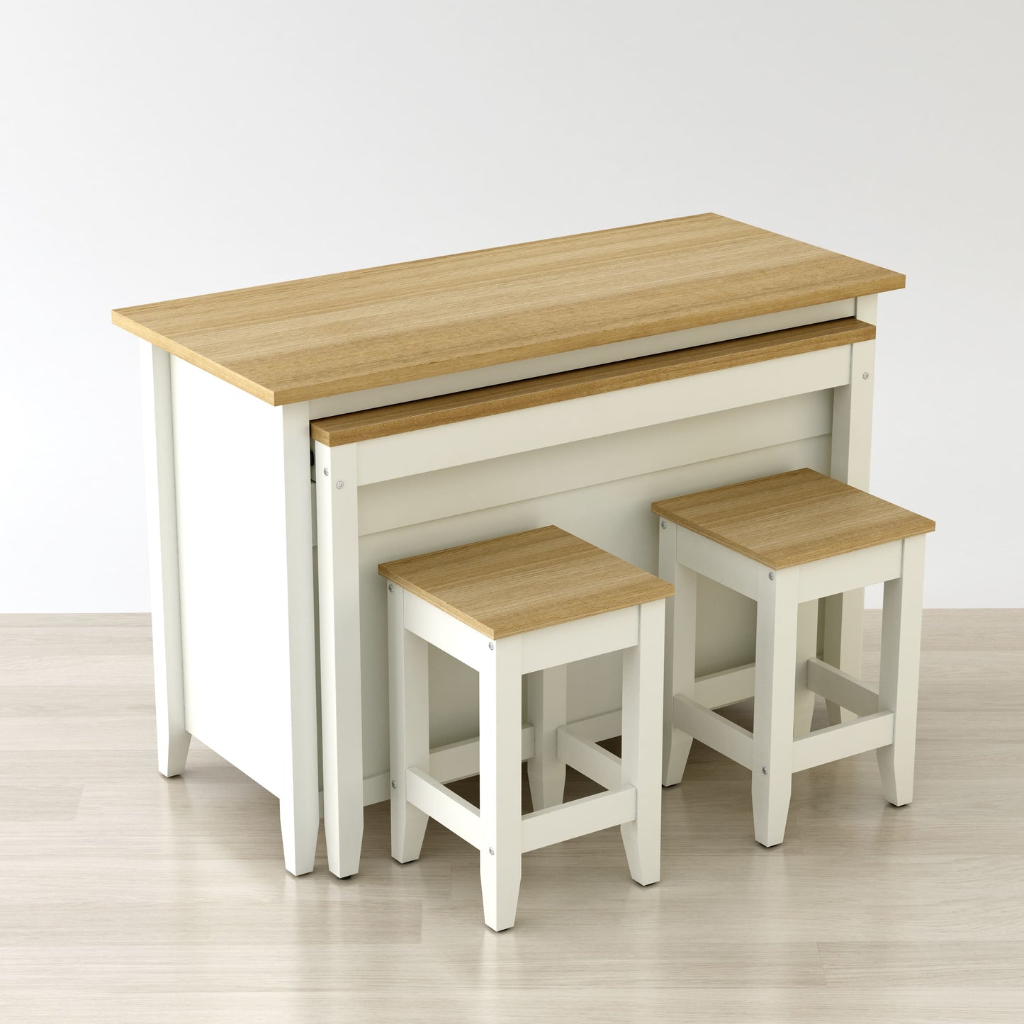 Delphi 53" Kitchen Island Cabinet With Two Stools