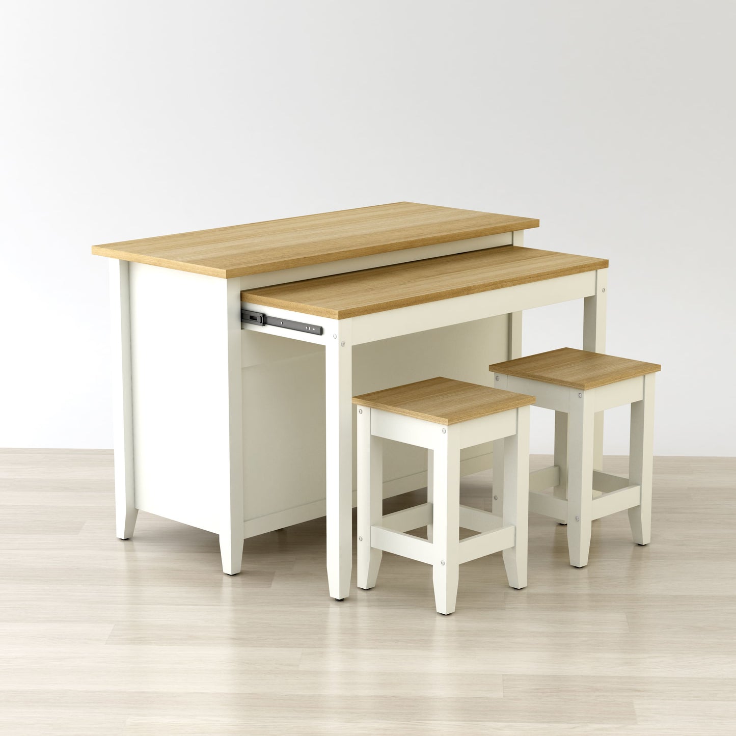 Delphi 53" Kitchen Island Cabinet With Two Stools