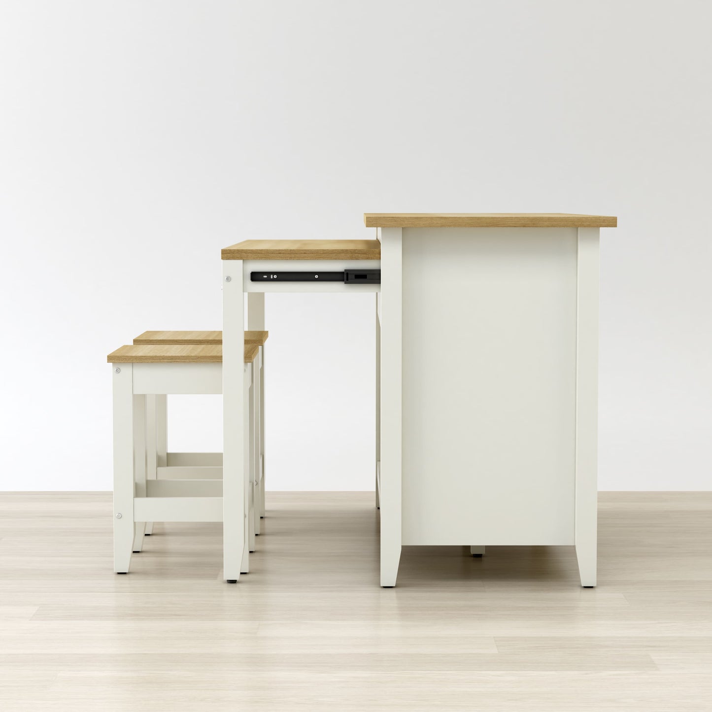 Delphi 53" Kitchen Island Cabinet With Two Stools